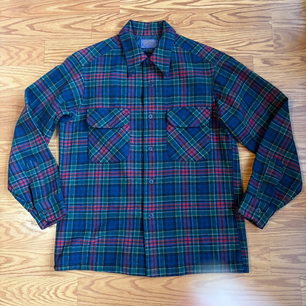 Vintage 70s/80s Pendleton Wool Field Shirt Men's M - Black Watch Tartan Plaid